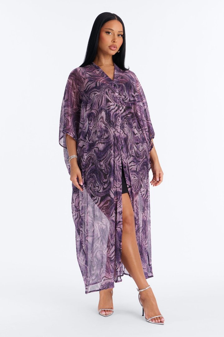 Isabelle Metallic Plisse Kaftan Maxi Dress - Purple/combo
