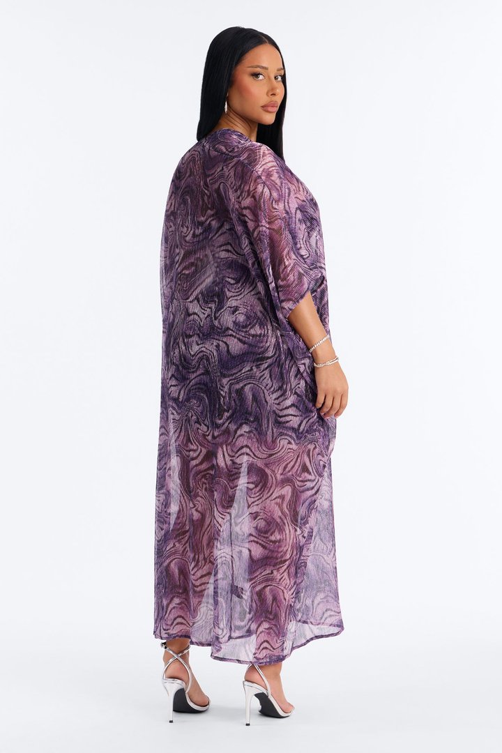 Isabelle Metallic Plisse Kaftan Maxi Dress - Purple/combo