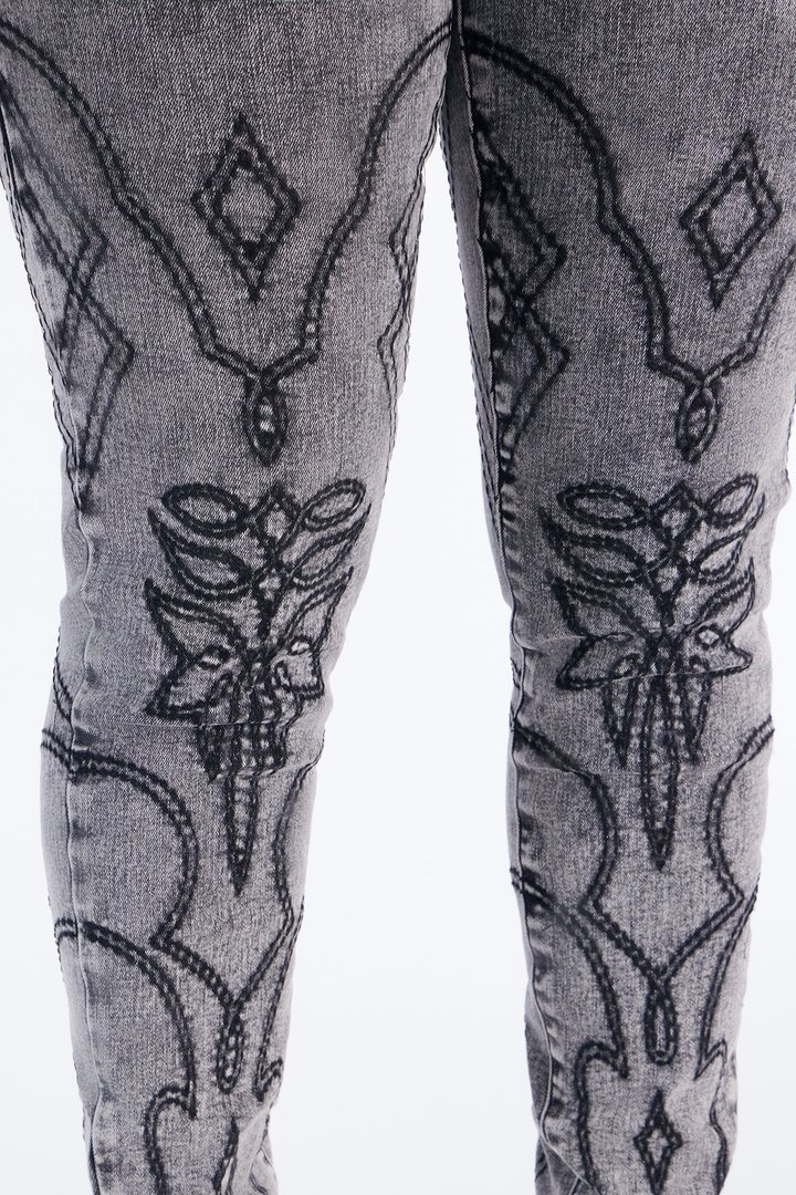 Nashville Showdown Embroidered Skinny Jeans - Acid Wash Grey