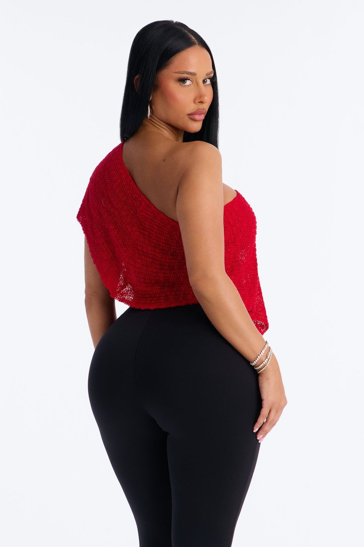 Mykonos NIghts Off Shoulder Sweater Top - Red