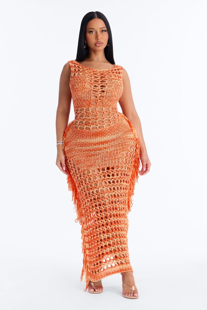 See You There Crochet Maxi Dress - Orange