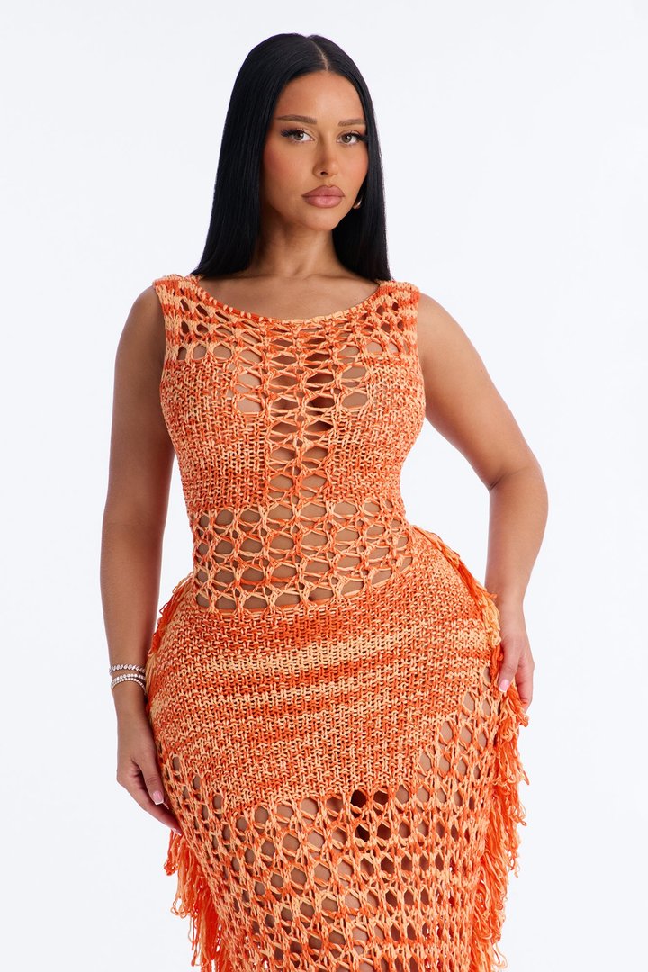 See You There Crochet Maxi Dress - Orange