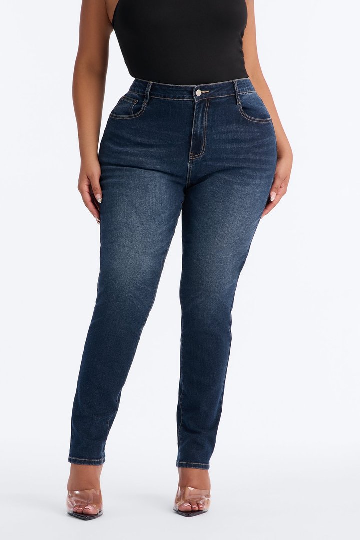 New York Back Slit Stretch Skinny Jeans - Dark Wash
