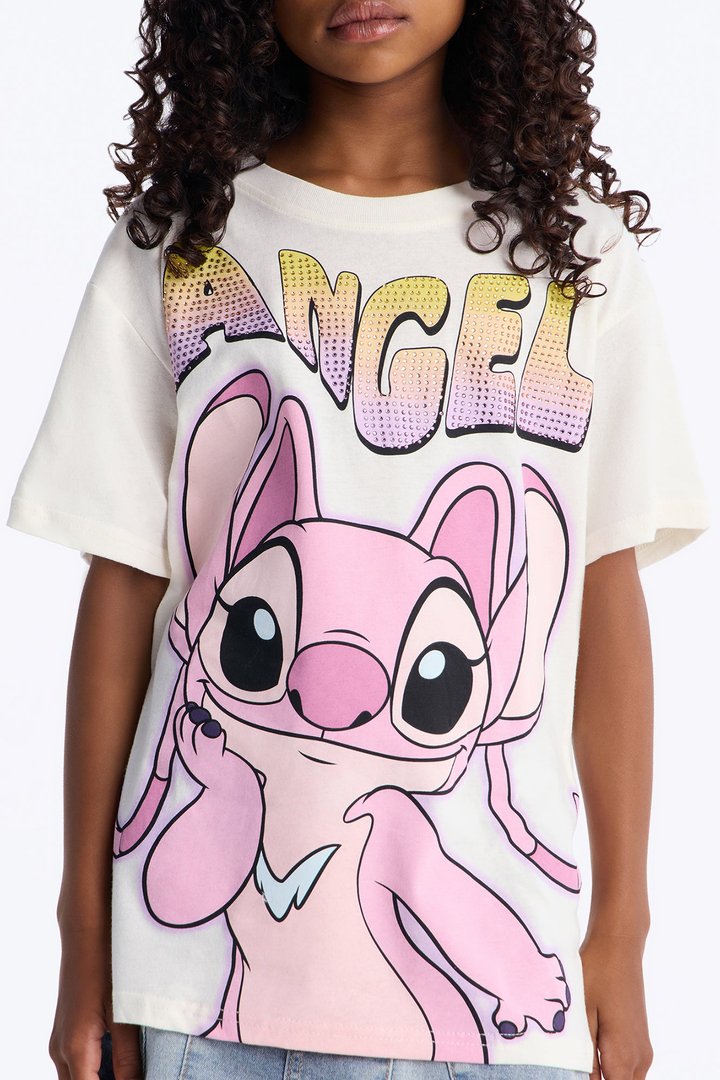 Mini Amazing Angel Rhinestone Short Sleeve Tee - Ivory