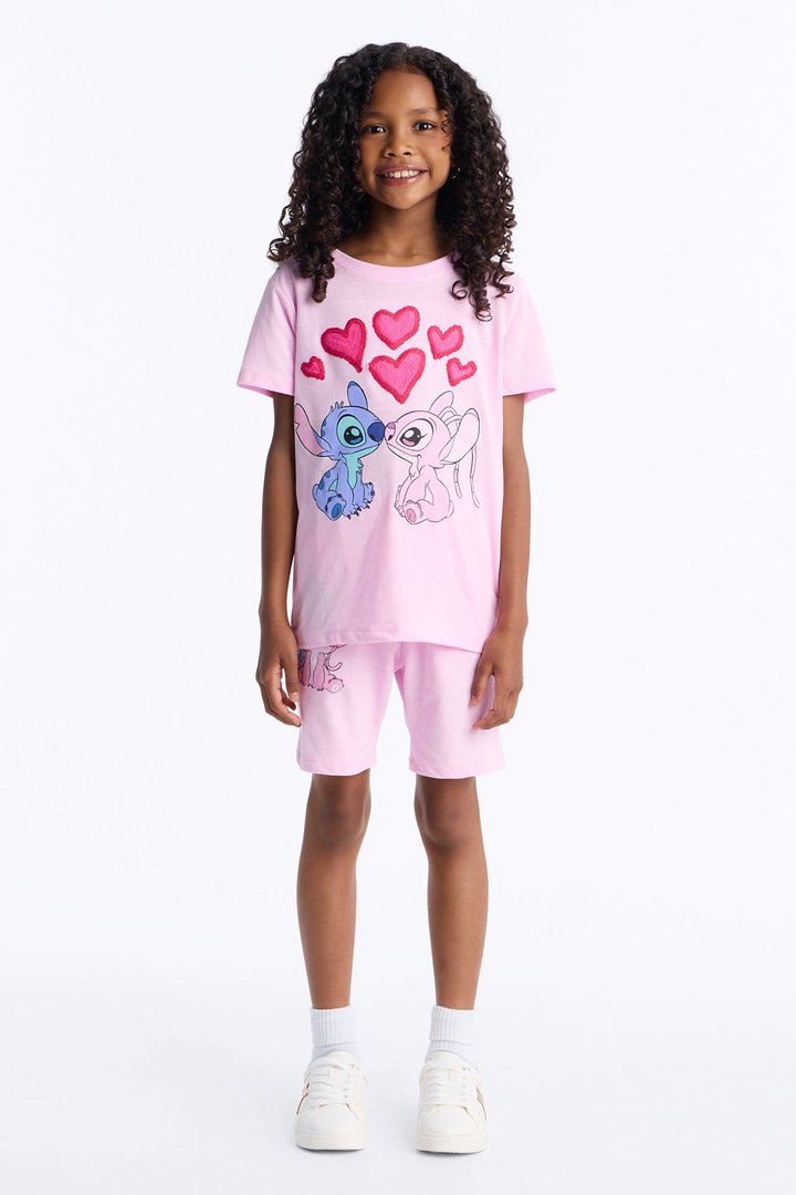 Mini Stitch And Angel Eternal Love Bike Short Set - Light Pink