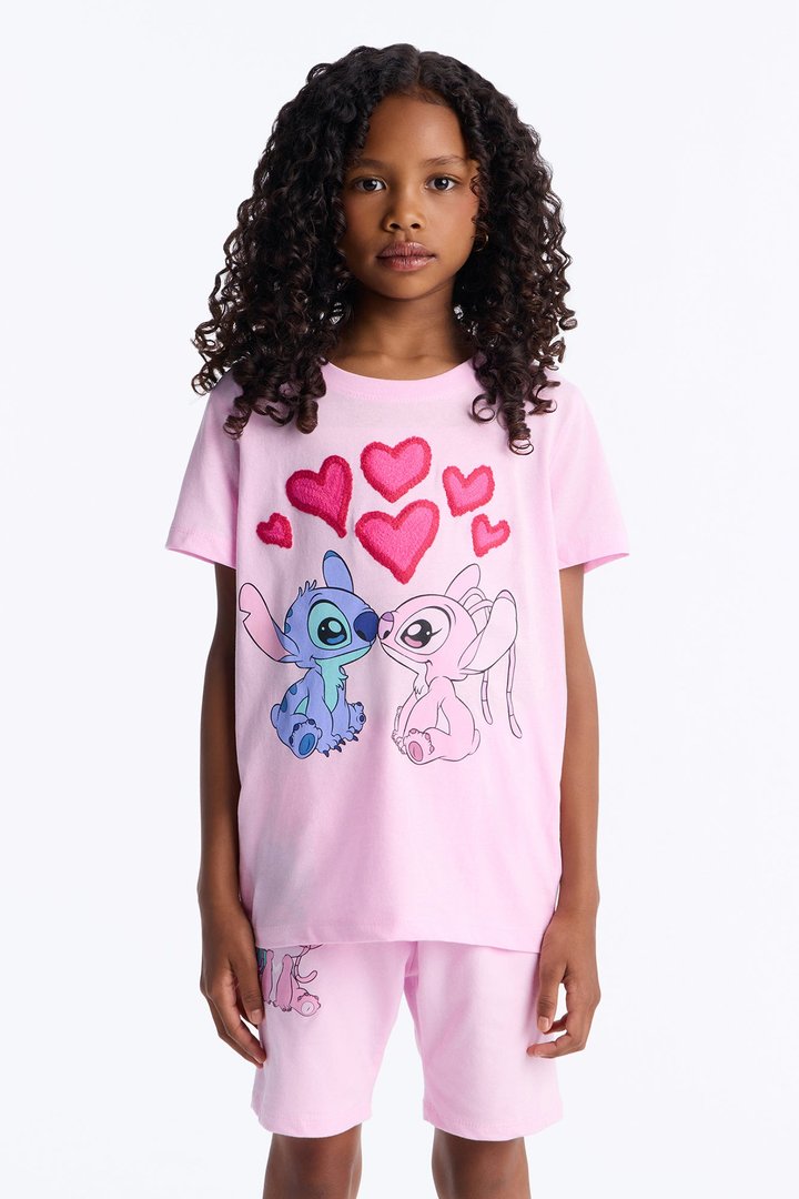 Mini Stitch And Angel Eternal Love Bike Short Set - Light Pink