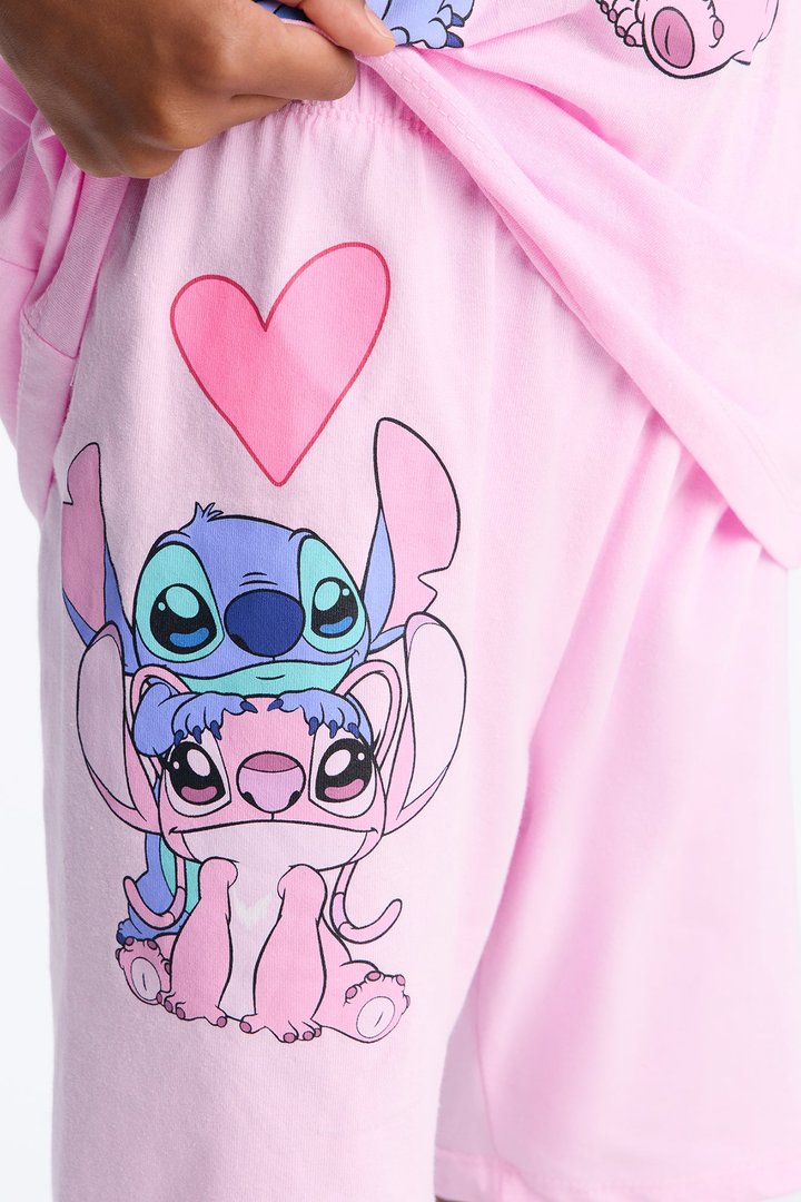 Mini Stitch And Angel Eternal Love Bike Short Set - Light Pink