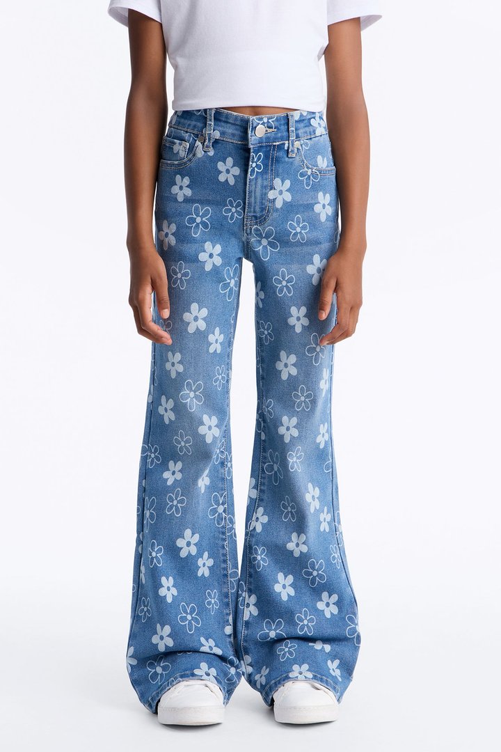 Mini So Many Flowers Flare Jeans - Medium Wash