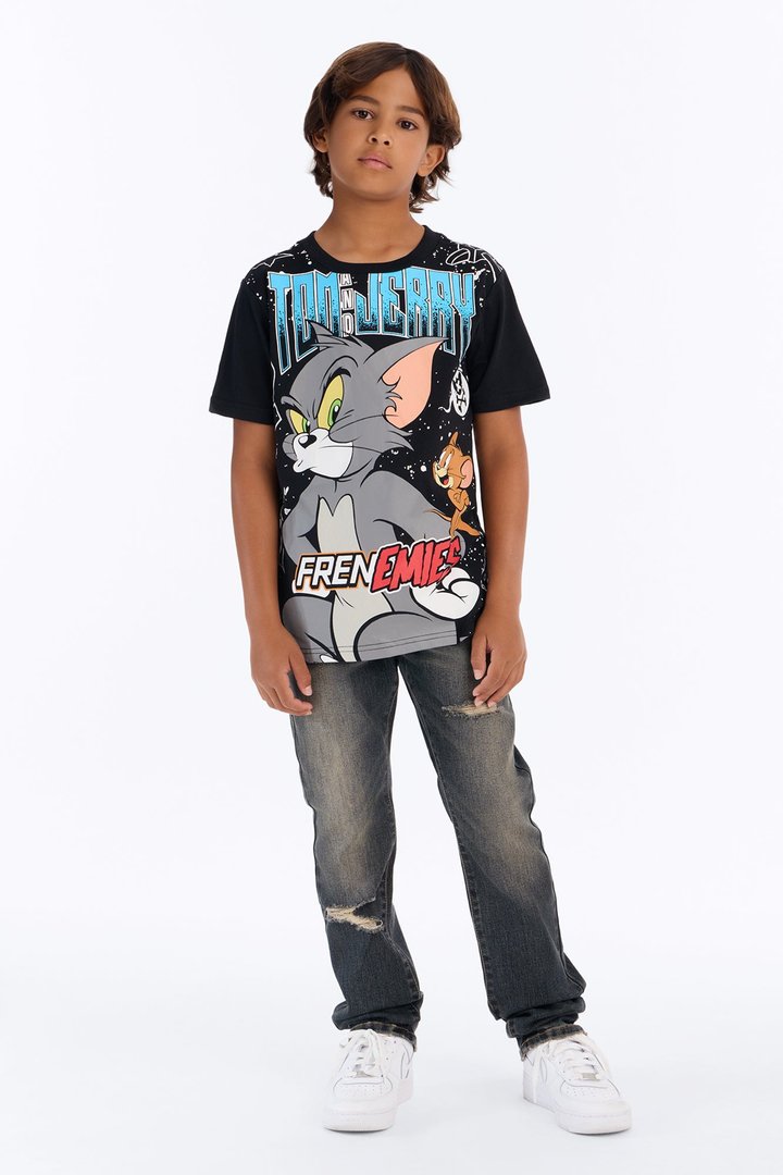 Mini Tom And Jerry Friend Or Foe Short Sleeve Front/Back Tee - Black