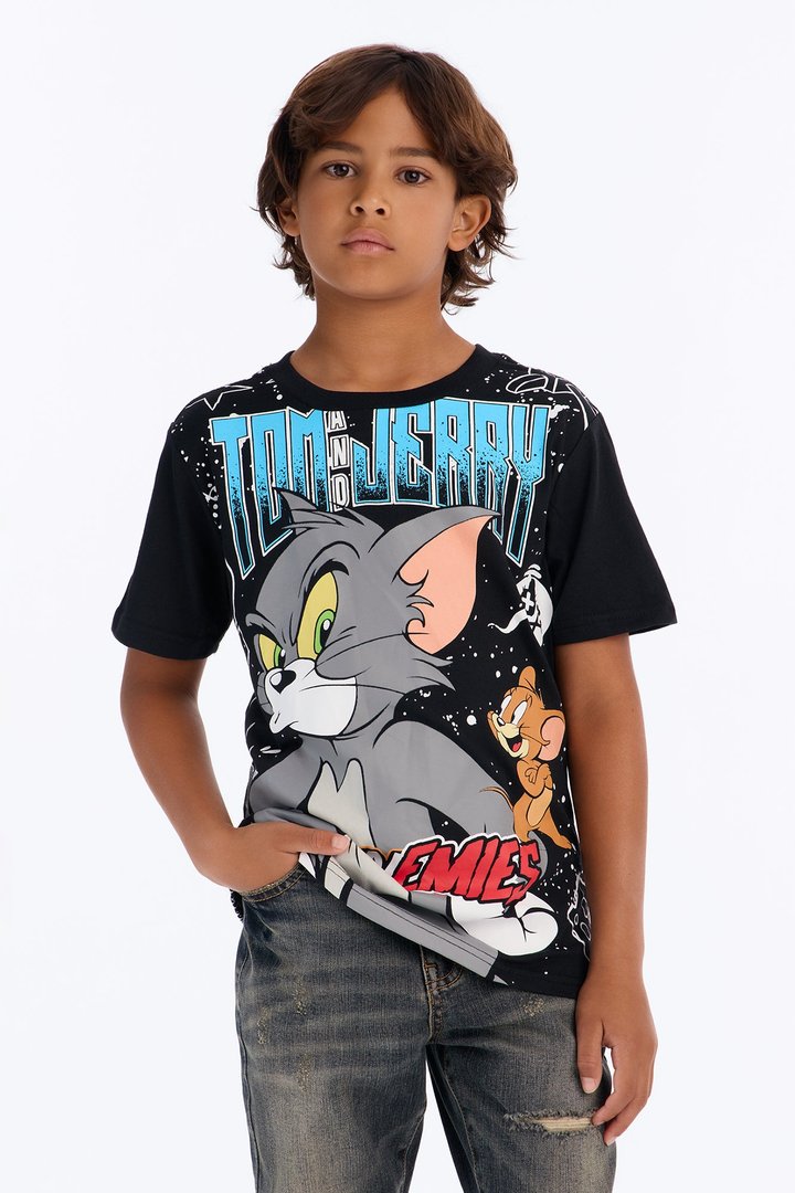 Mini Tom And Jerry Friend Or Foe Short Sleeve Front/Back Tee - Black