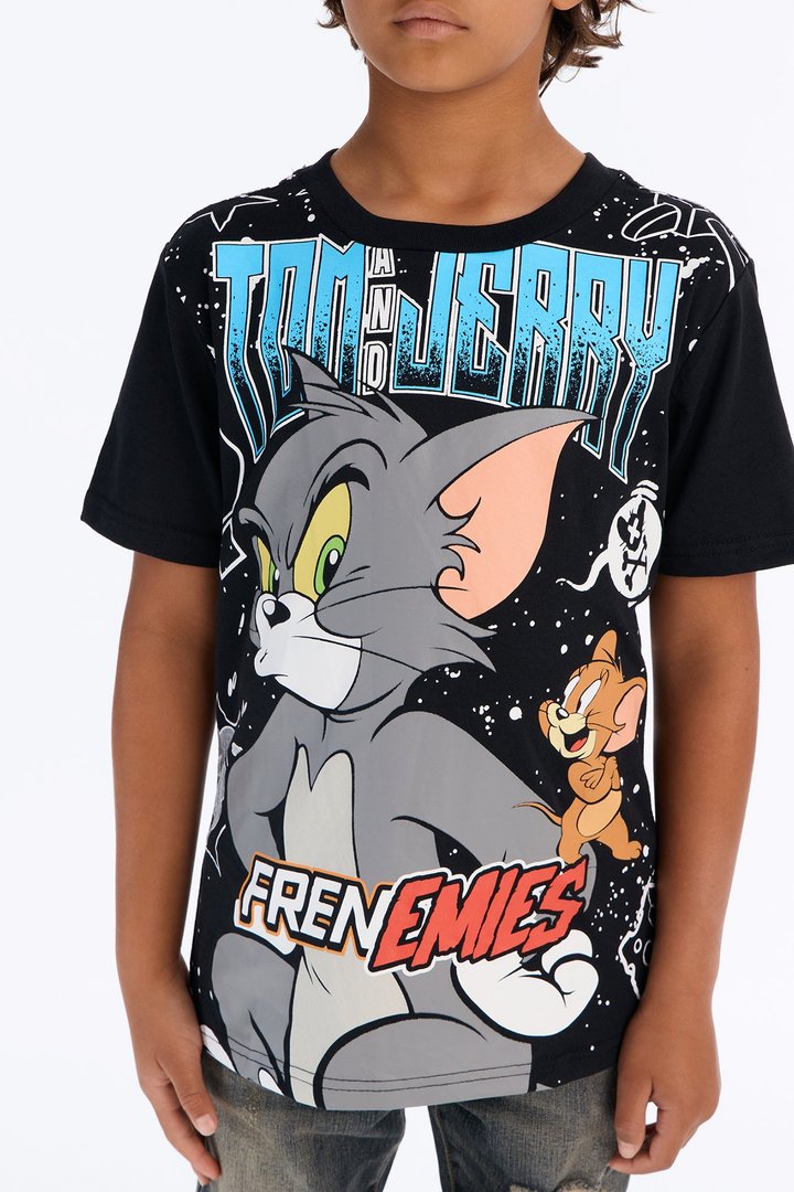 Mini Tom And Jerry Friend Or Foe Short Sleeve Front/Back Tee - Black