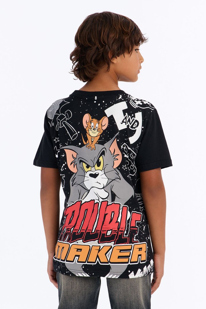 Mini Tom And Jerry Friend Or Foe Short Sleeve Front/Back Tee - Black