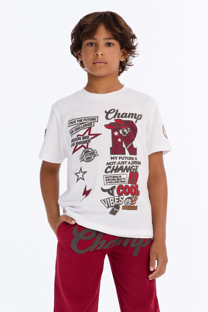 Mini He's The Champ Pant Set - Burgundy/combo