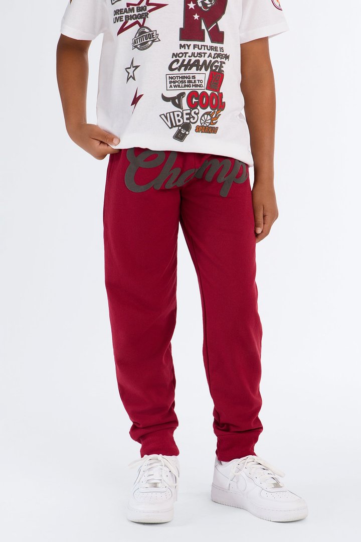 Mini He's The Champ Pant Set - Burgundy/combo
