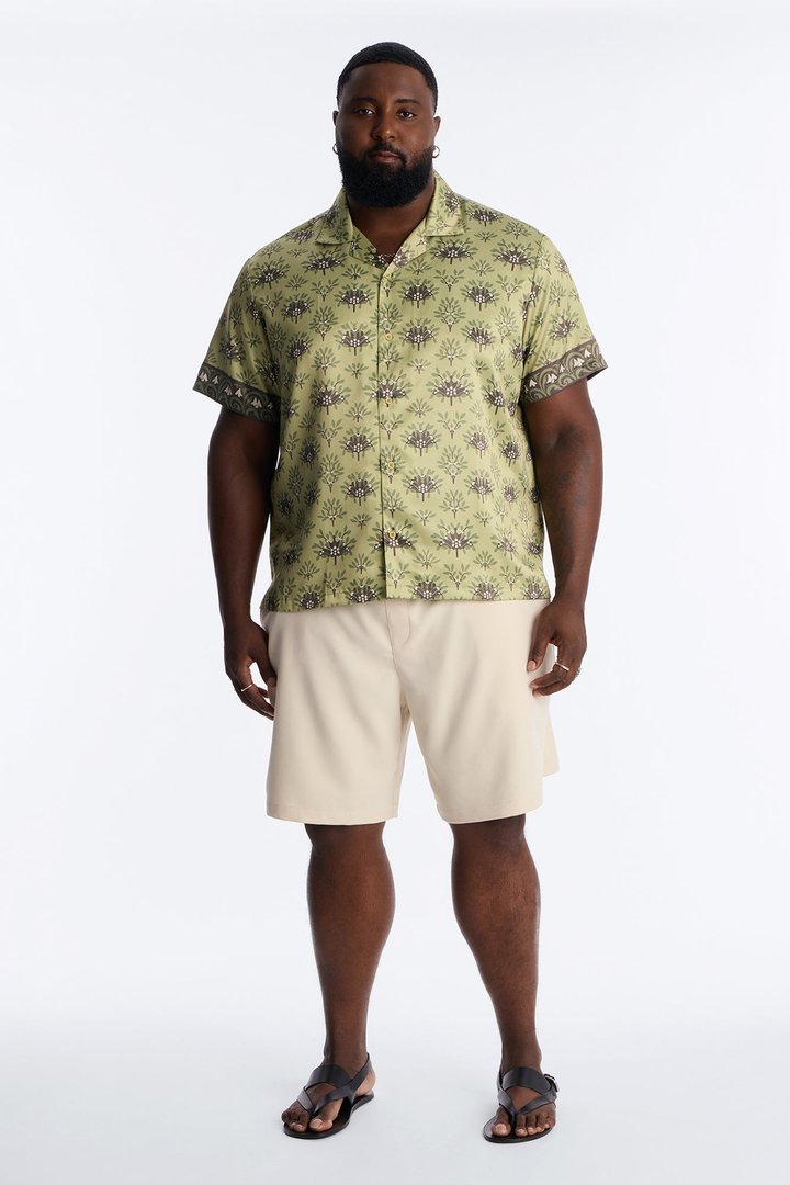 Drakos Cuban Collar Button Up Shirt - Green/combo
