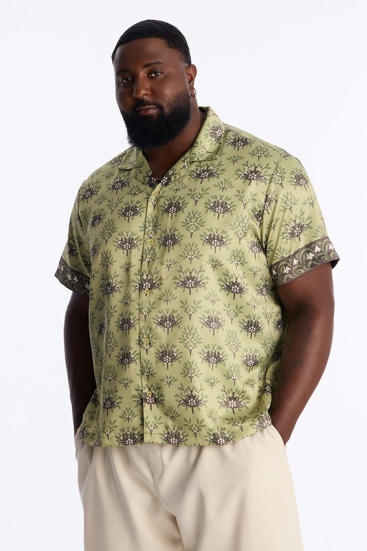 Drakos Cuban Collar Button Up Shirt - Green/combo