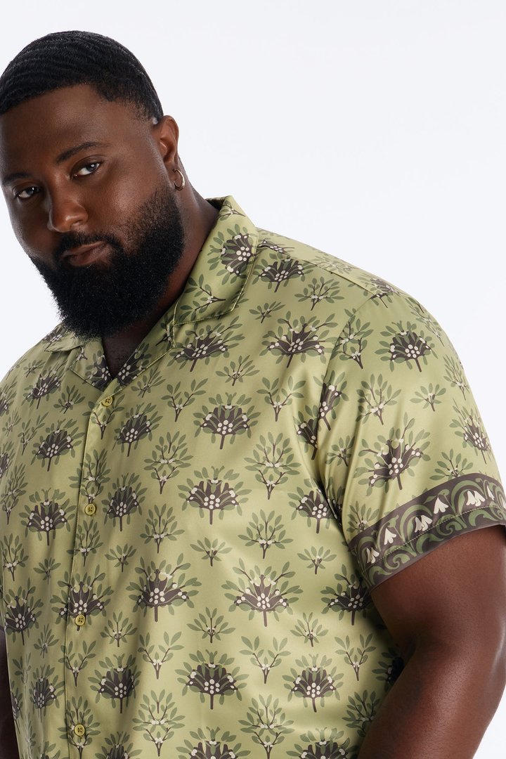 Drakos Cuban Collar Button Up Shirt - Green/combo