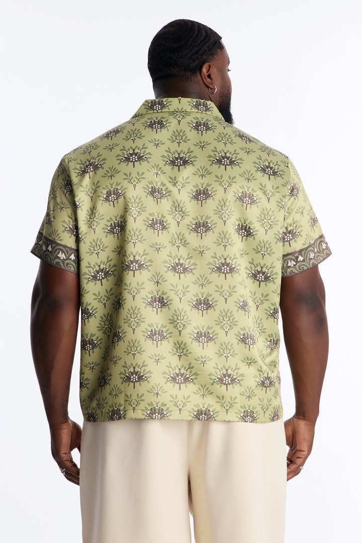 Drakos Cuban Collar Button Up Shirt - Green/combo