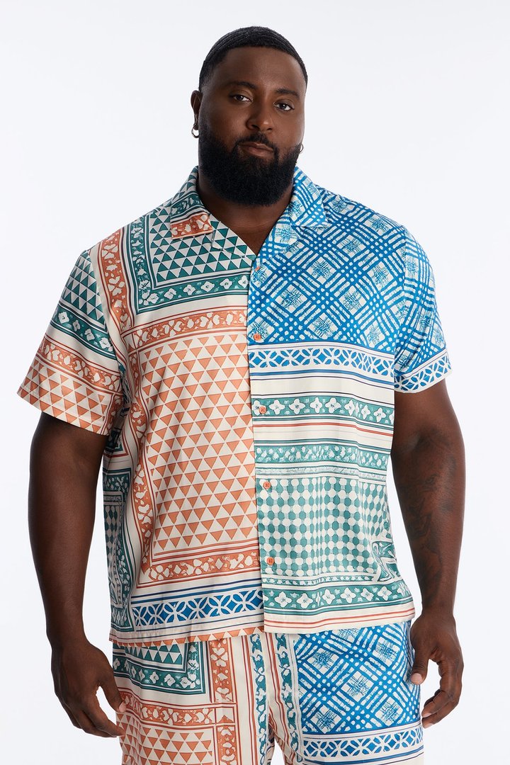 Kair Cuban Collar Button Up Shirt - Multi Color