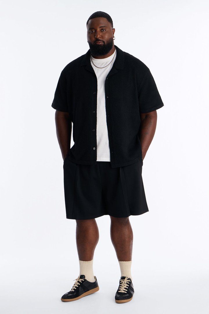 Soft Mode Relaxed Cuban Collar Button Up Shirt - Black