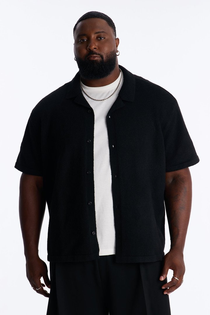 Soft Mode Relaxed Cuban Collar Button Up Shirt - Black