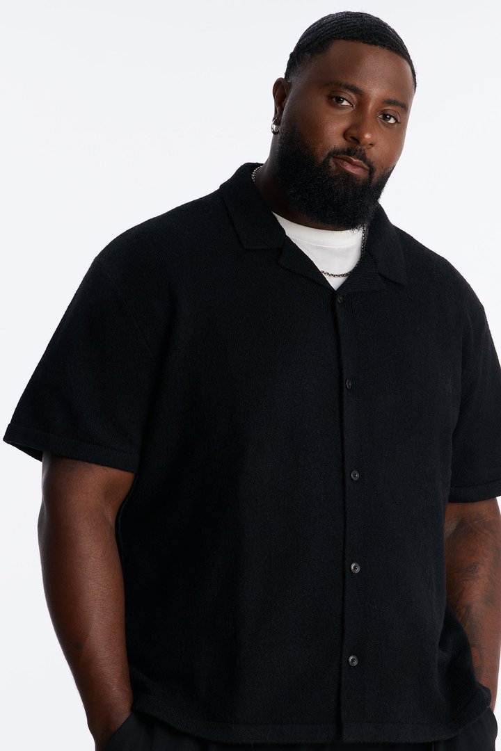 Soft Mode Relaxed Cuban Collar Button Up Shirt - Black