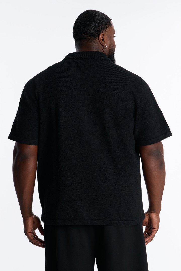 Soft Mode Relaxed Cuban Collar Button Up Shirt - Black