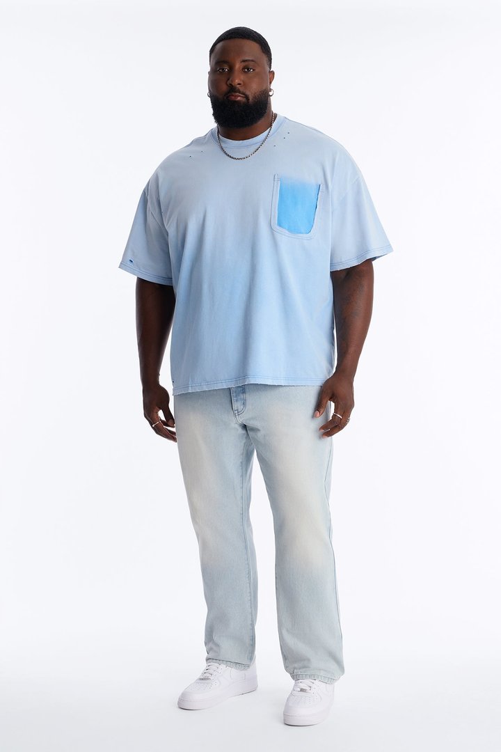 Inverse Pocket Wash Destructed Tee - Washed Blue