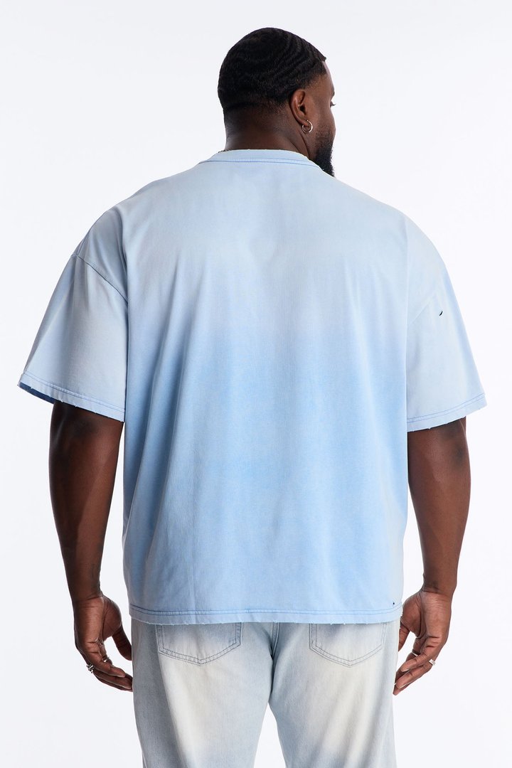 Inverse Pocket Wash Destructed Tee - Washed Blue