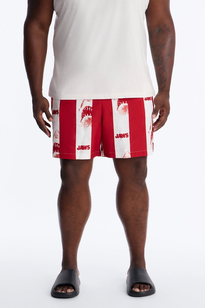 Jaws Striped Swim Trunk 7″ - Red