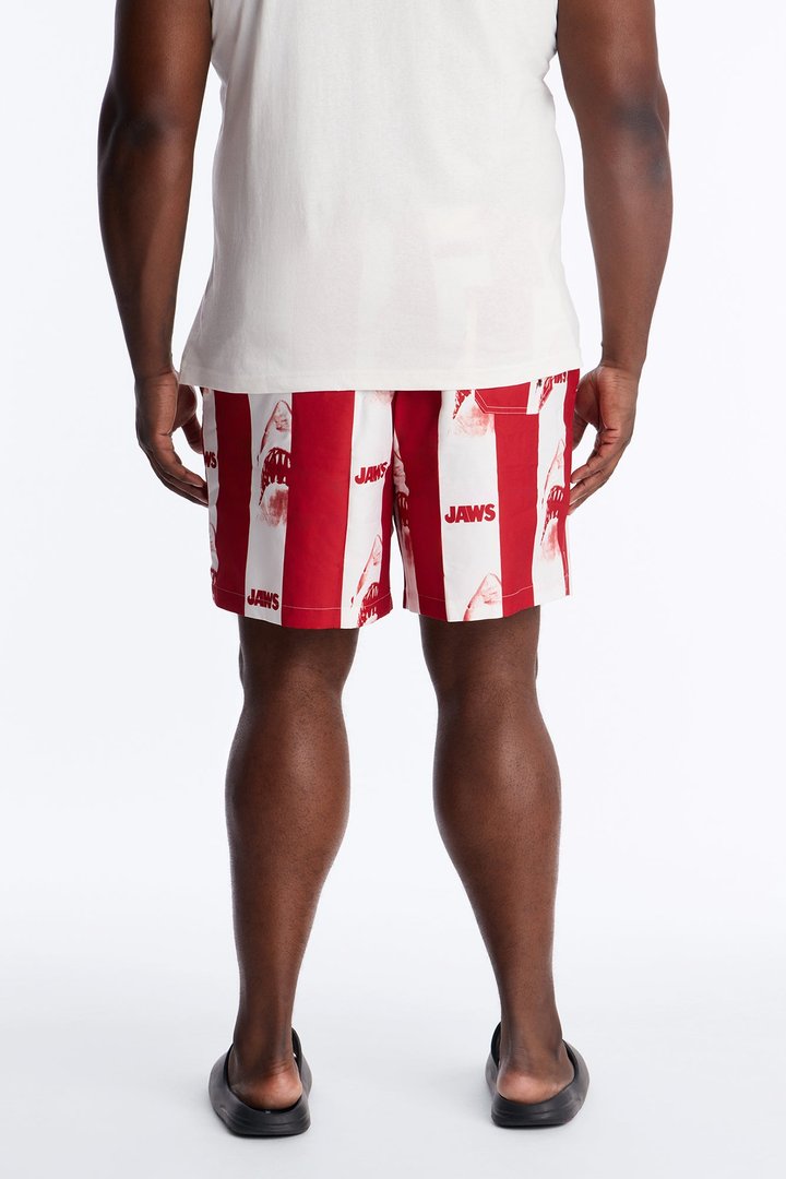 Jaws Striped Swim Trunk 7″ - Red