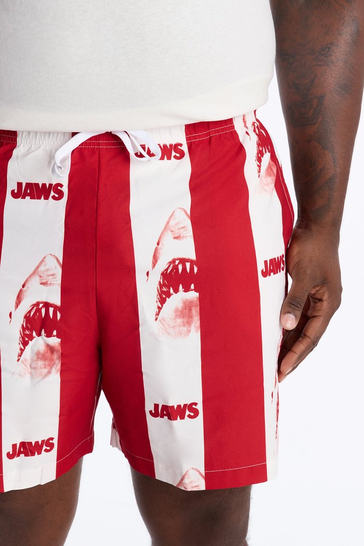 Jaws Striped Swim Trunk 7″ - Red