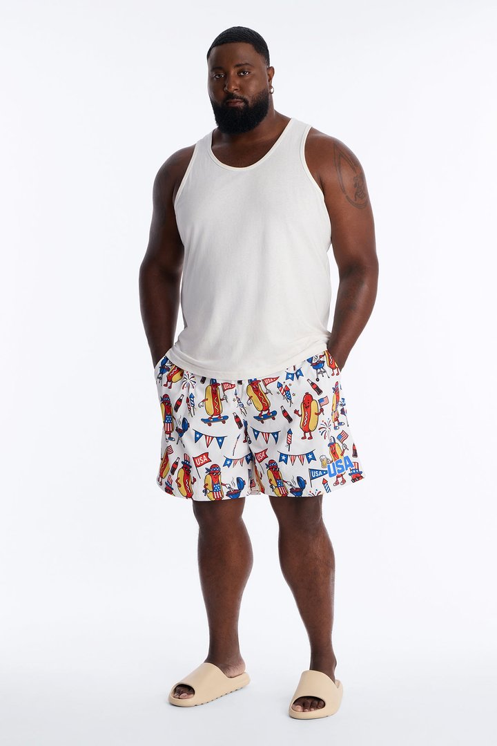 Backyard Cookout Swim Trunk 7″ - White/combo