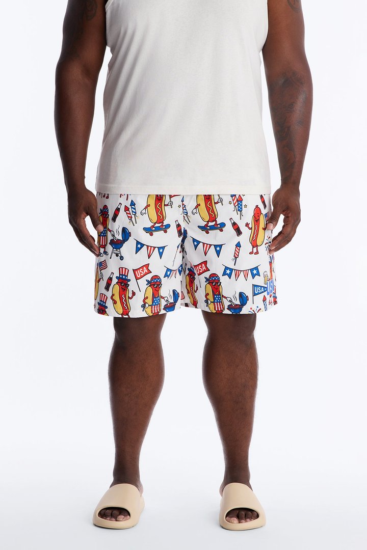 Backyard Cookout Swim Trunk 7″ - White/combo