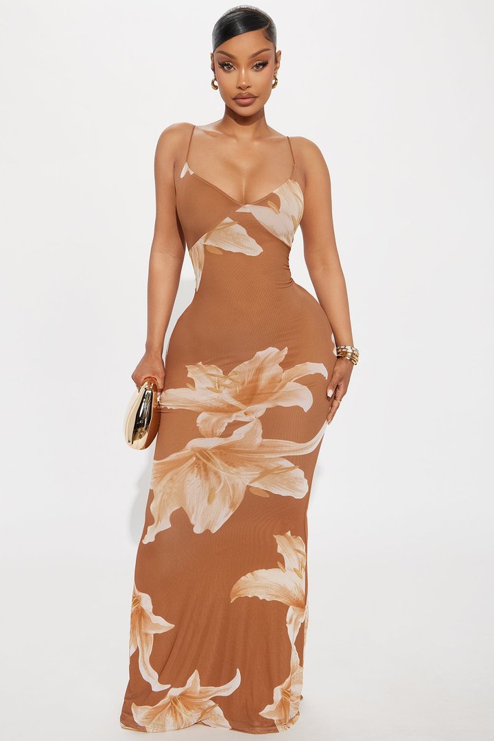 Kelly Floral Maxi Dress - Brown/combo