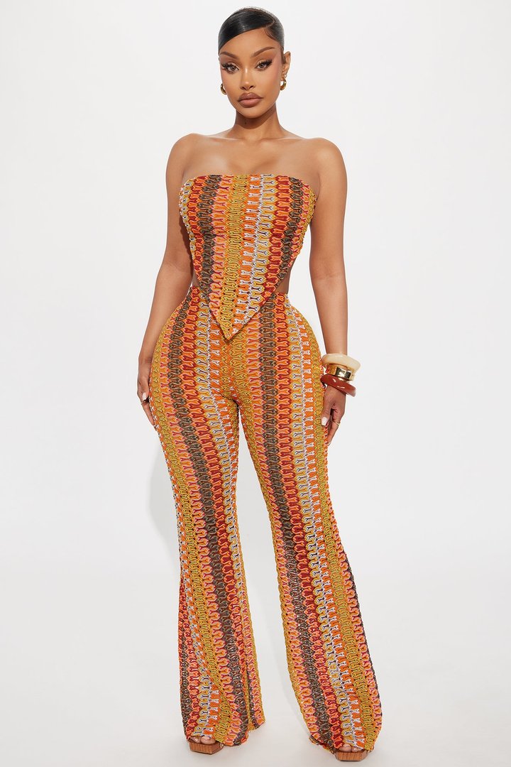 Retro Heat Crochet Pant Set - Brown/combo