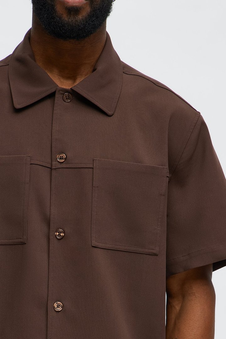 Cropped Ronan Weekender Button Up Shirt - Brown