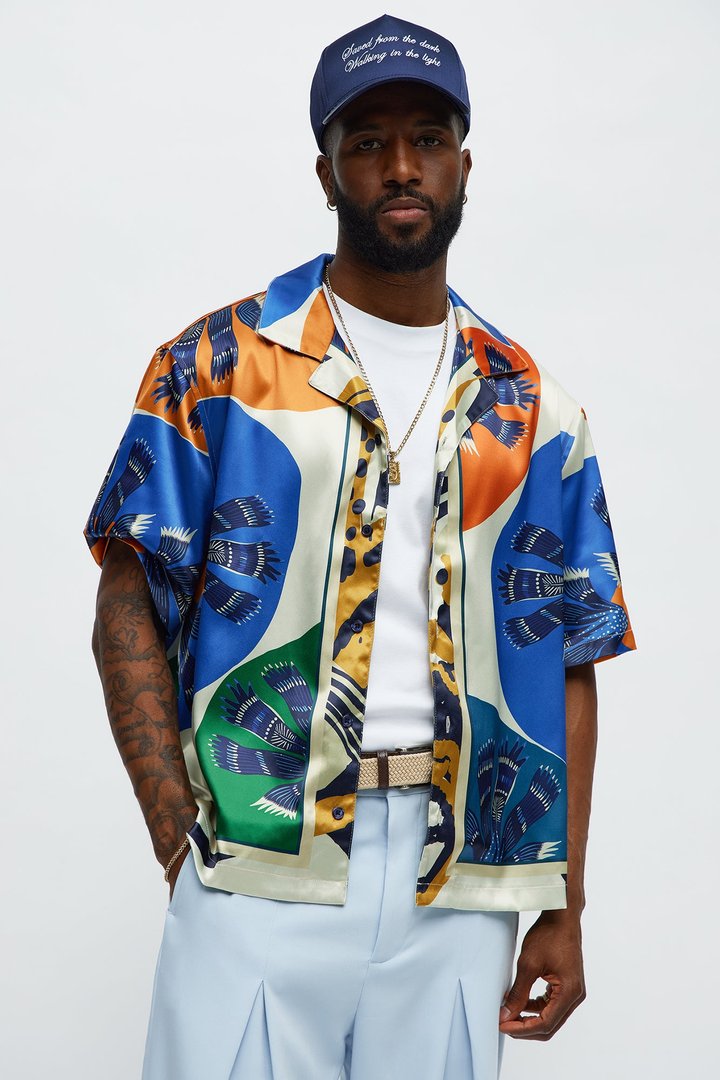 Relaxed Sea Vibe Cuban Collar Button Up Shirt - Multi Color
