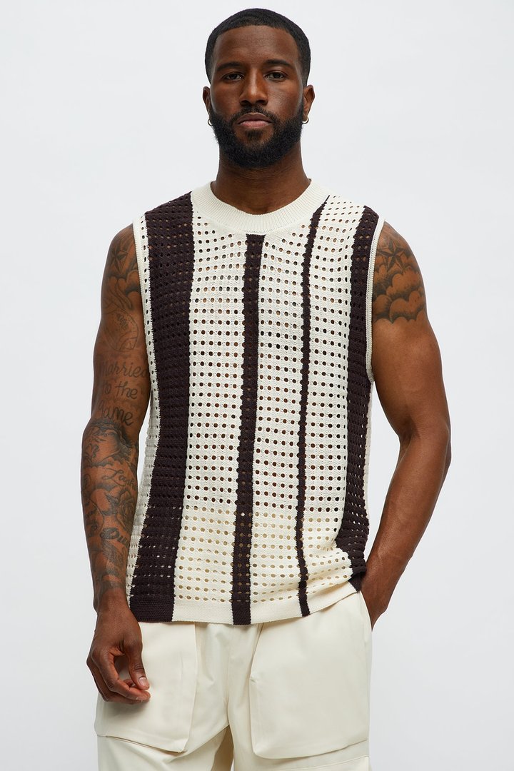 Multistriped Knit Muscle Tee - Cream/combo