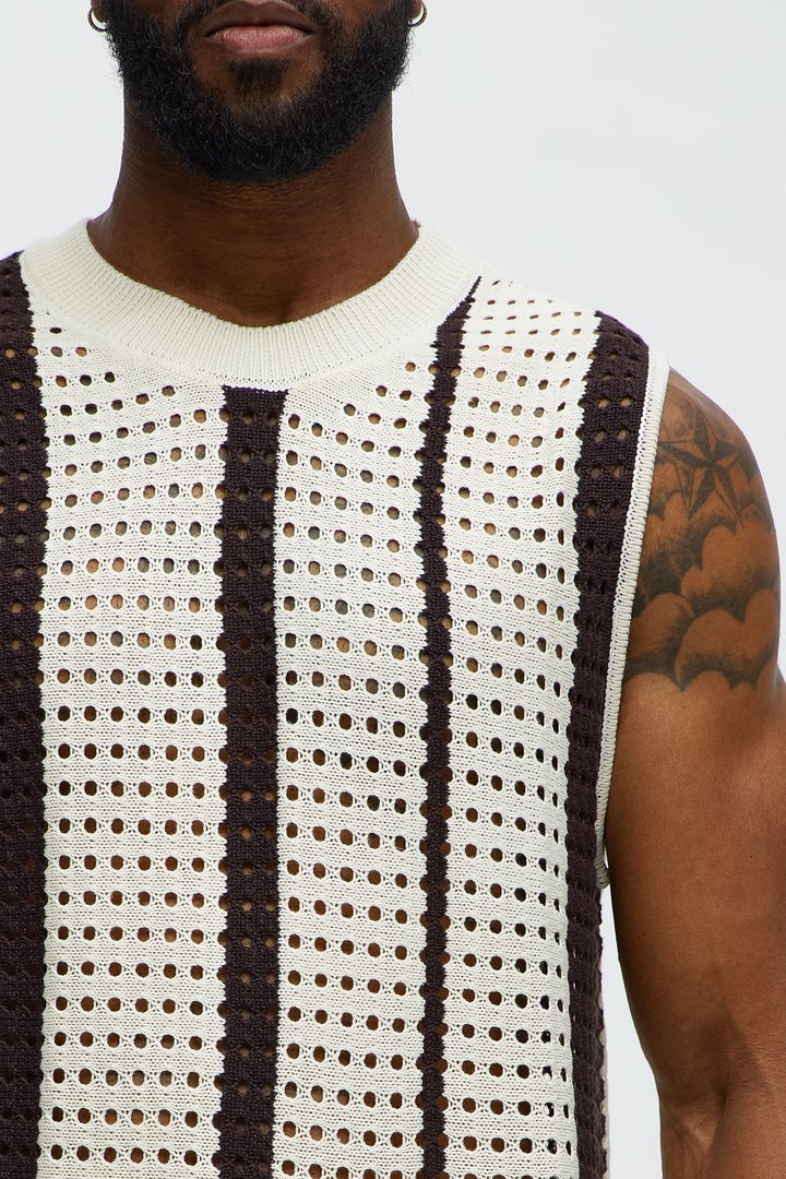 Multistriped Knit Muscle Tee - Cream/combo