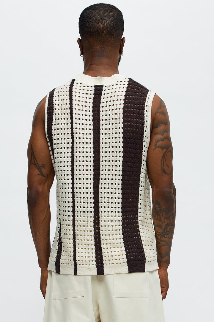 Multistriped Knit Muscle Tee - Cream/combo