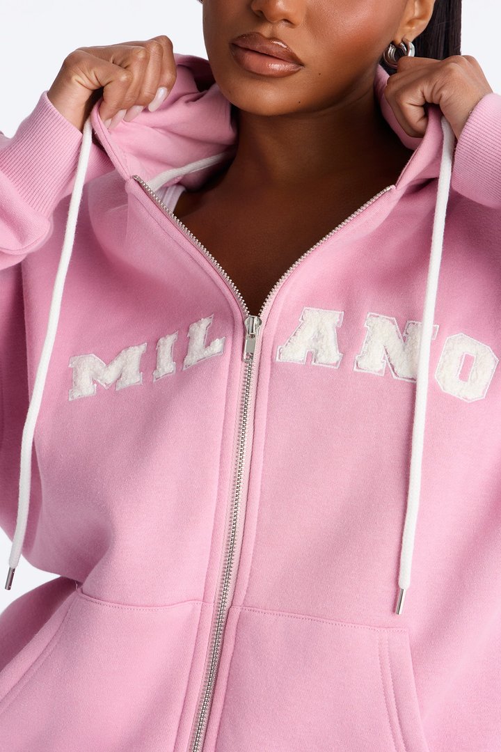Milano Fleece Zip Up Short Set - Pink
