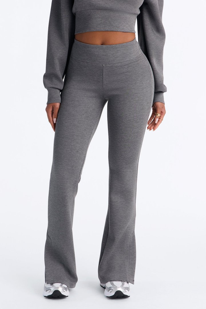 Bella Scuba Slit Lounge Flare Pant - Dark Grey