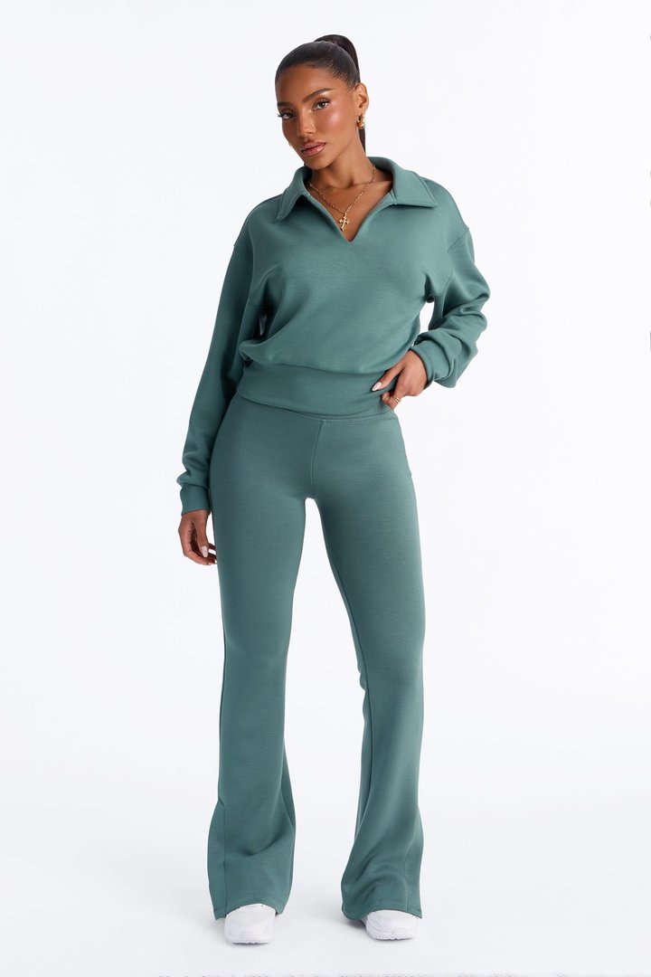 Bella Scuba Slit Lounge Flare Pant - Teal