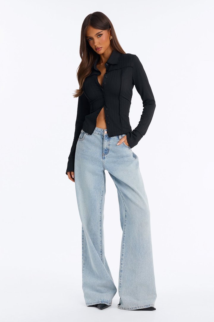 Catalina Island Button Up Top - Black
