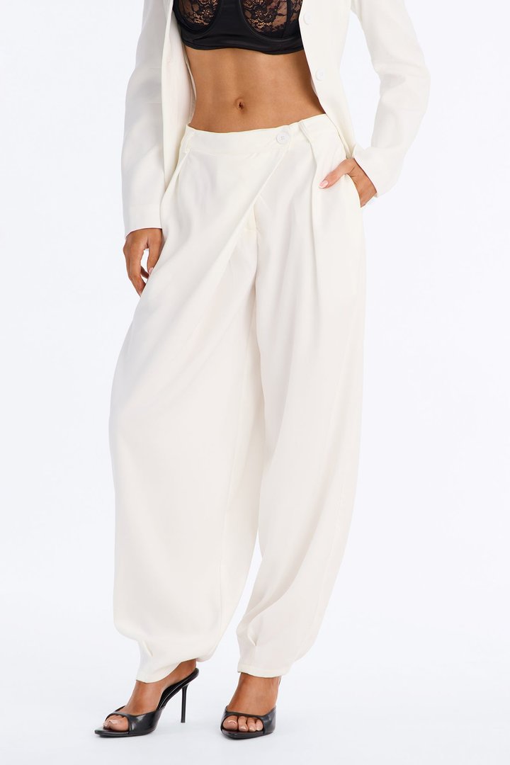 Renata High Rise Wrapped Barrel Leg Trouser Pant - Ivory