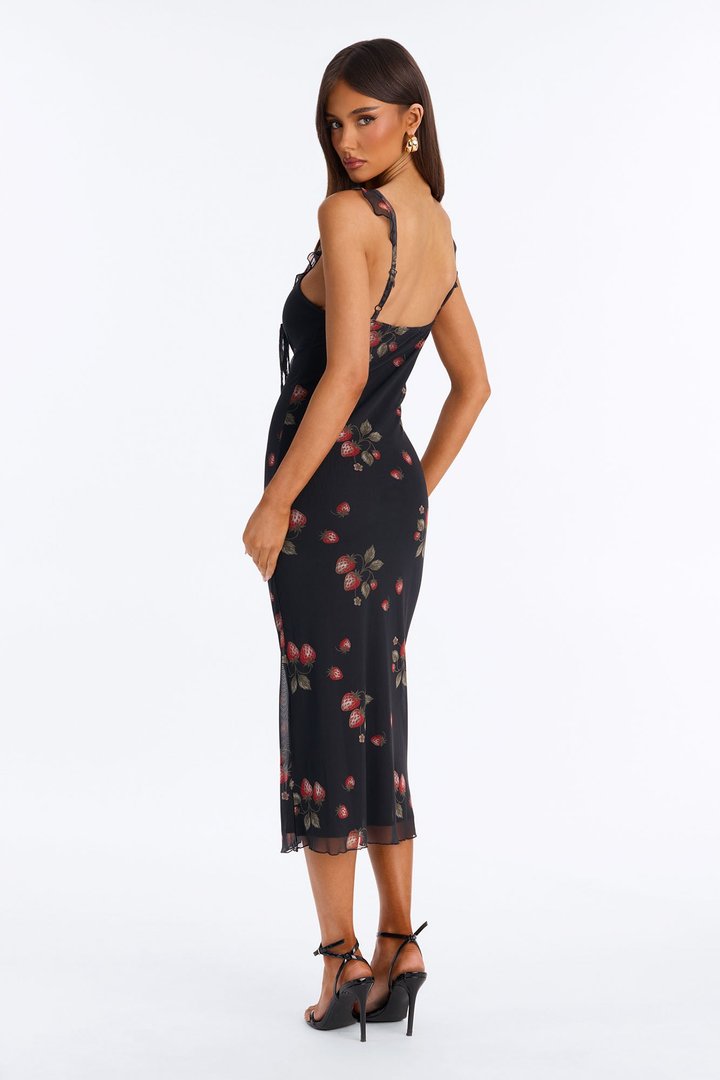 Amelia Floral Mesh Midi Dress - Black/combo