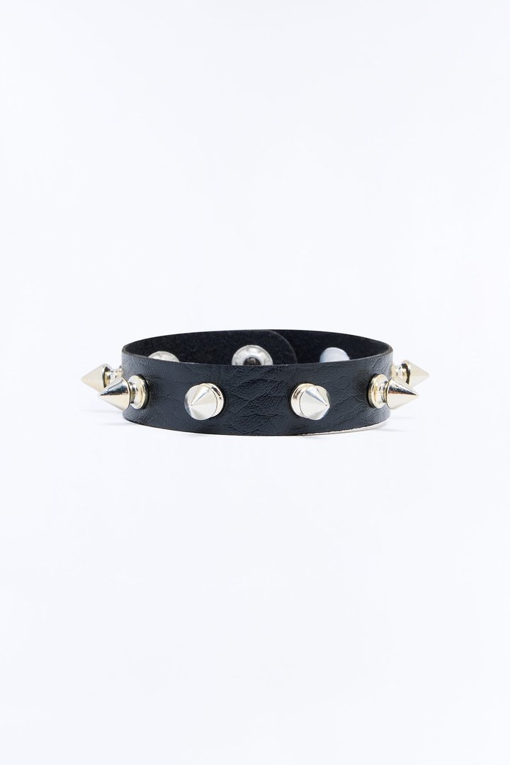 Grunge Studded Faux Leather Bracelet - Black/Silver