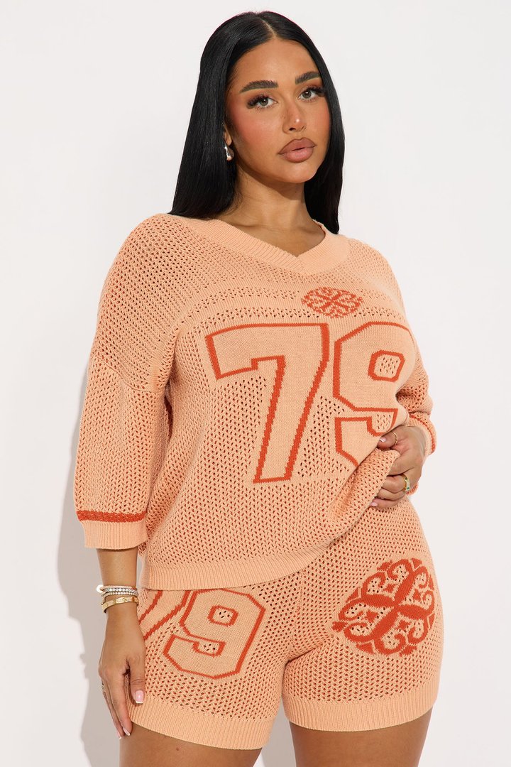 Game Day Essentials Sweater Short Set - Orange/combo
