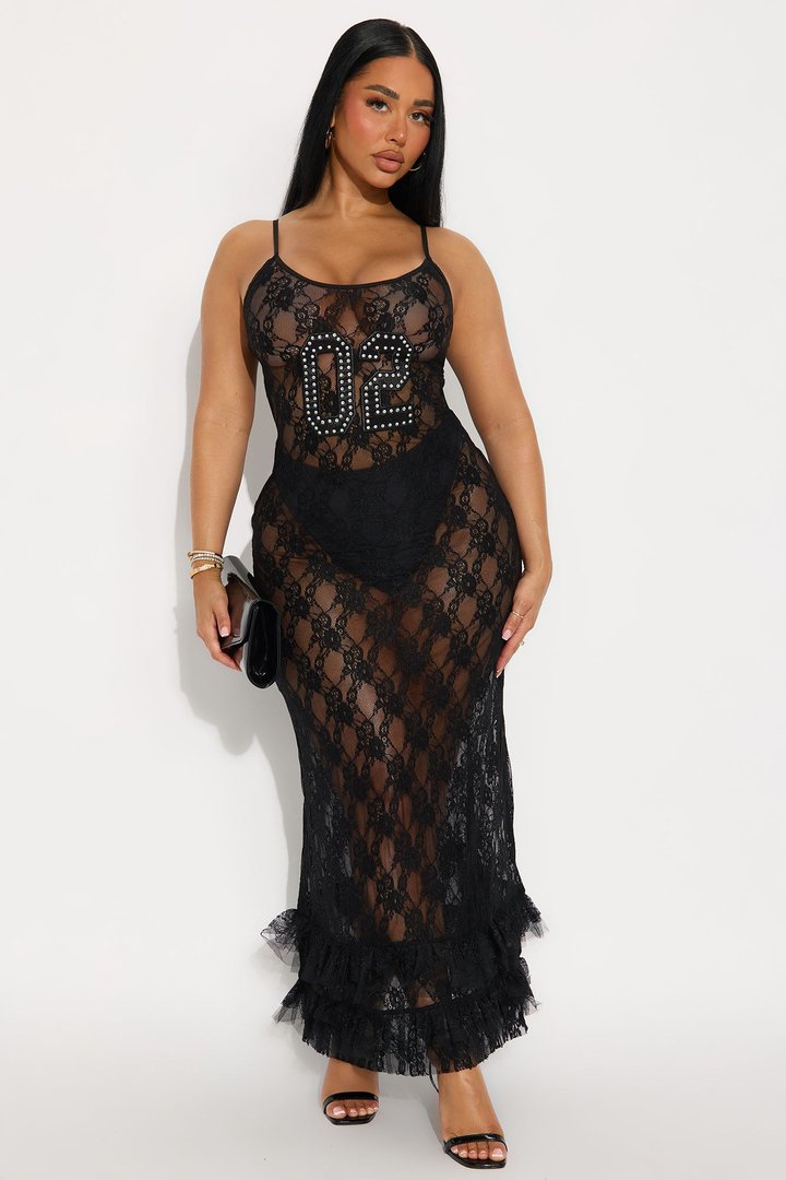 Shoot Your Shot Sheer Lace Maxi Dress - Black